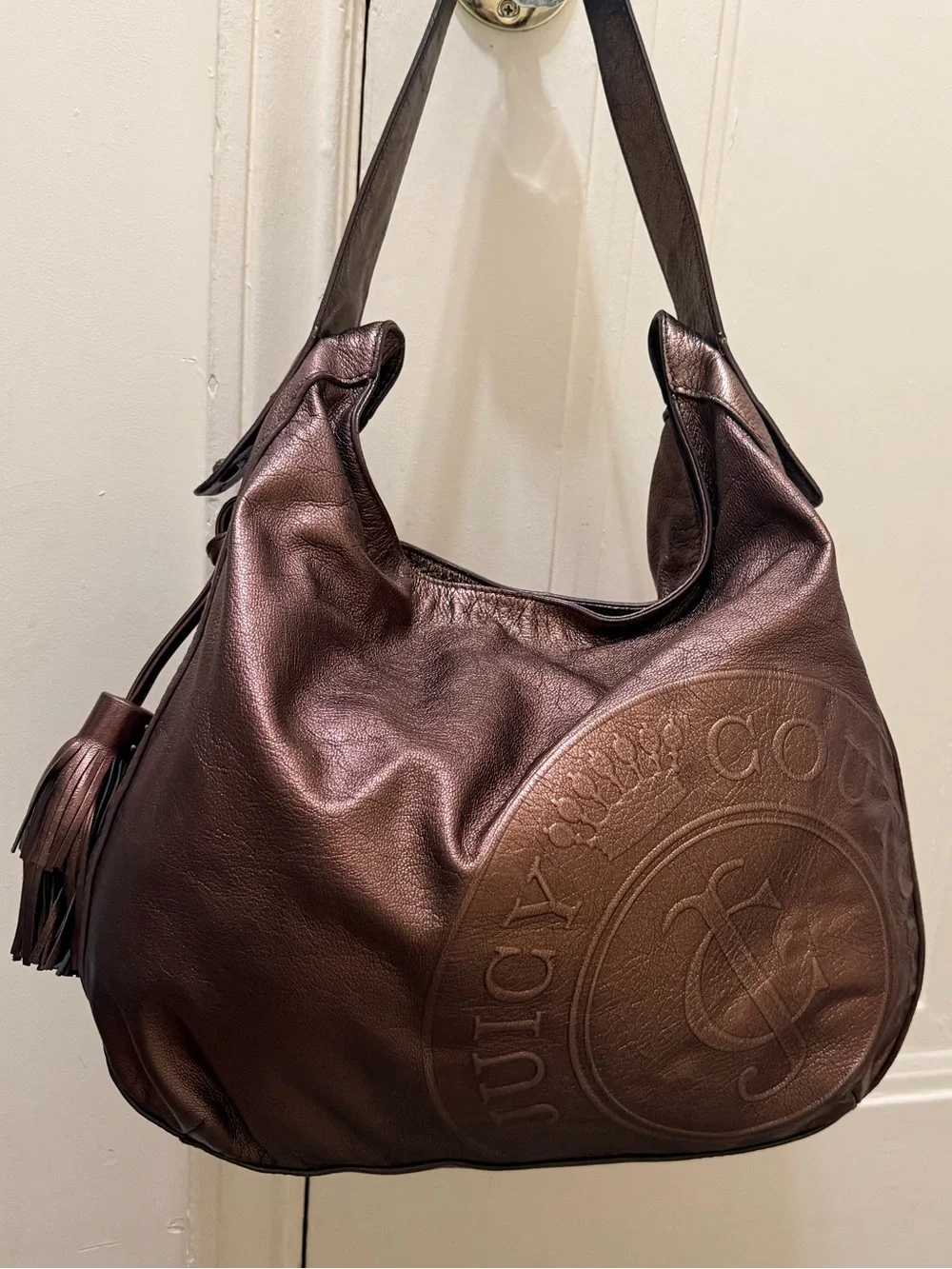 Juicy Couture Vintage Metallic Bronze Leather Hobo Bag (2012) – Large Tassel